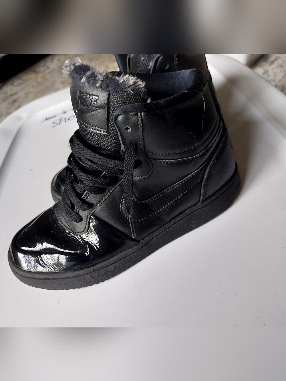 Youth NIKE Black High Top Booties with Faux Fur Trim